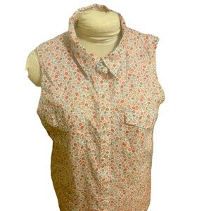 Wrangler Pearl Snap Retro Shirt Women XL Red Cream Floral Sleeveless Western